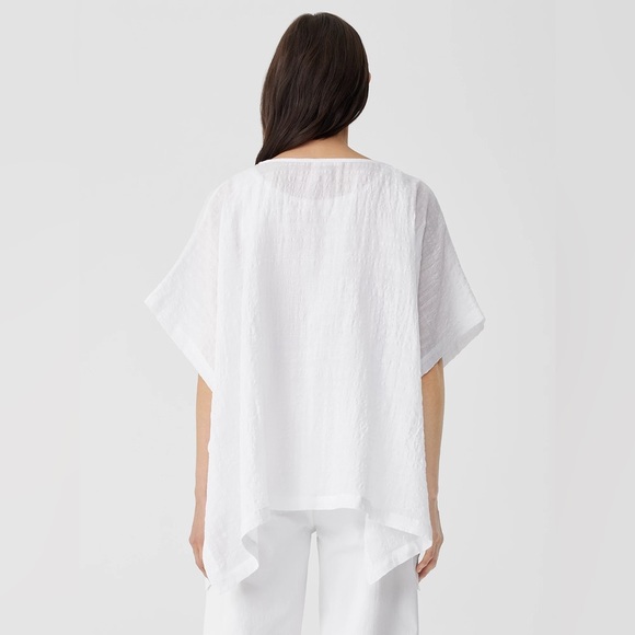 NWOT Eileen Fisher Linen Cotton Sheer Check Poncho Size S/M - Picture 3 of 12